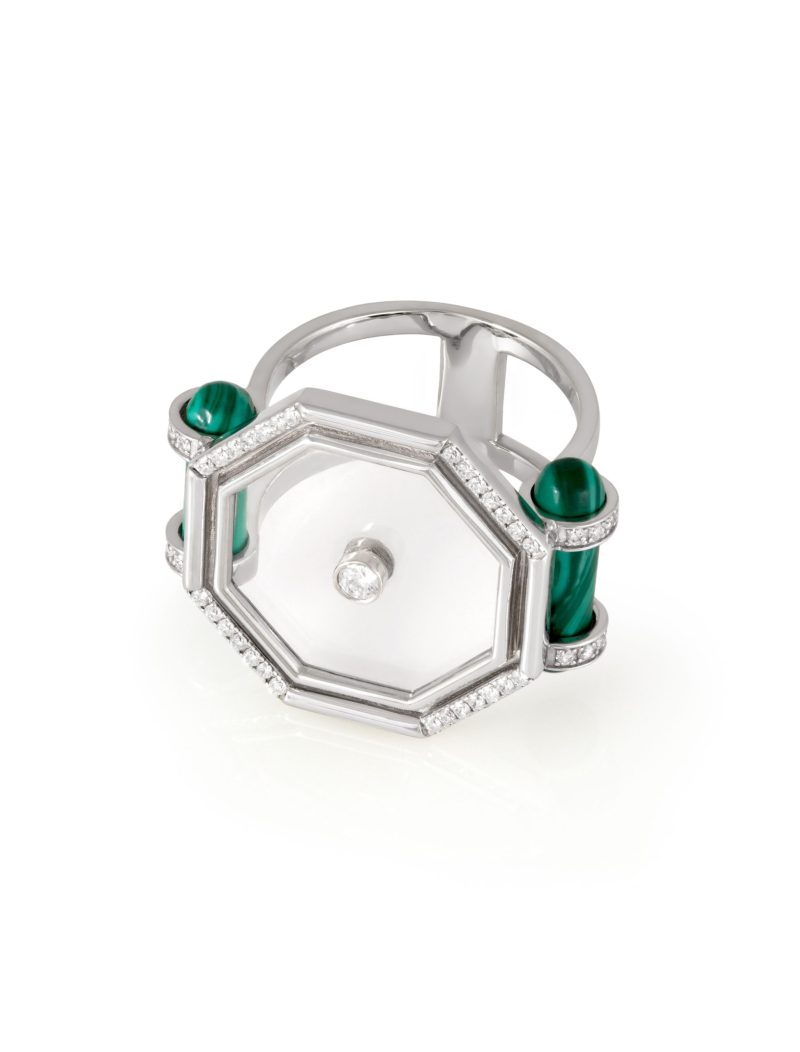 Transparent Amulet Hexagon Cocktail Ring