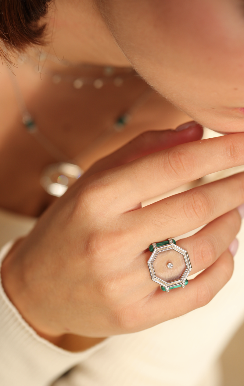 Transparent Amulet Hexagon Cocktail Ring