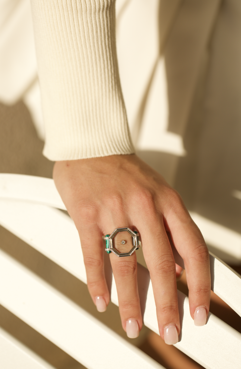 Transparent Amulet Hexagon Cocktail Ring