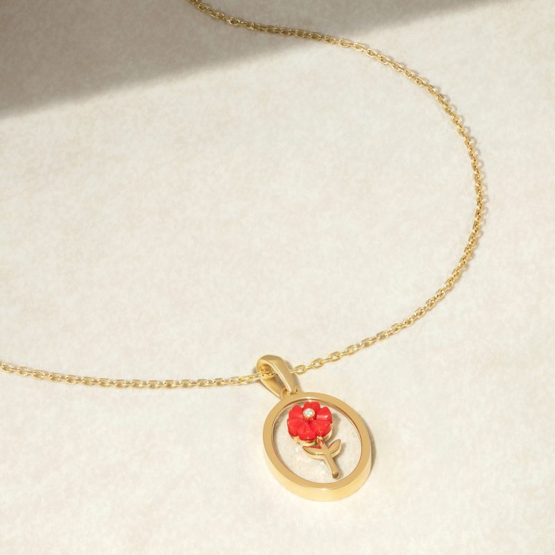 Necklace Tableau Oval Flower Red Coral – Main